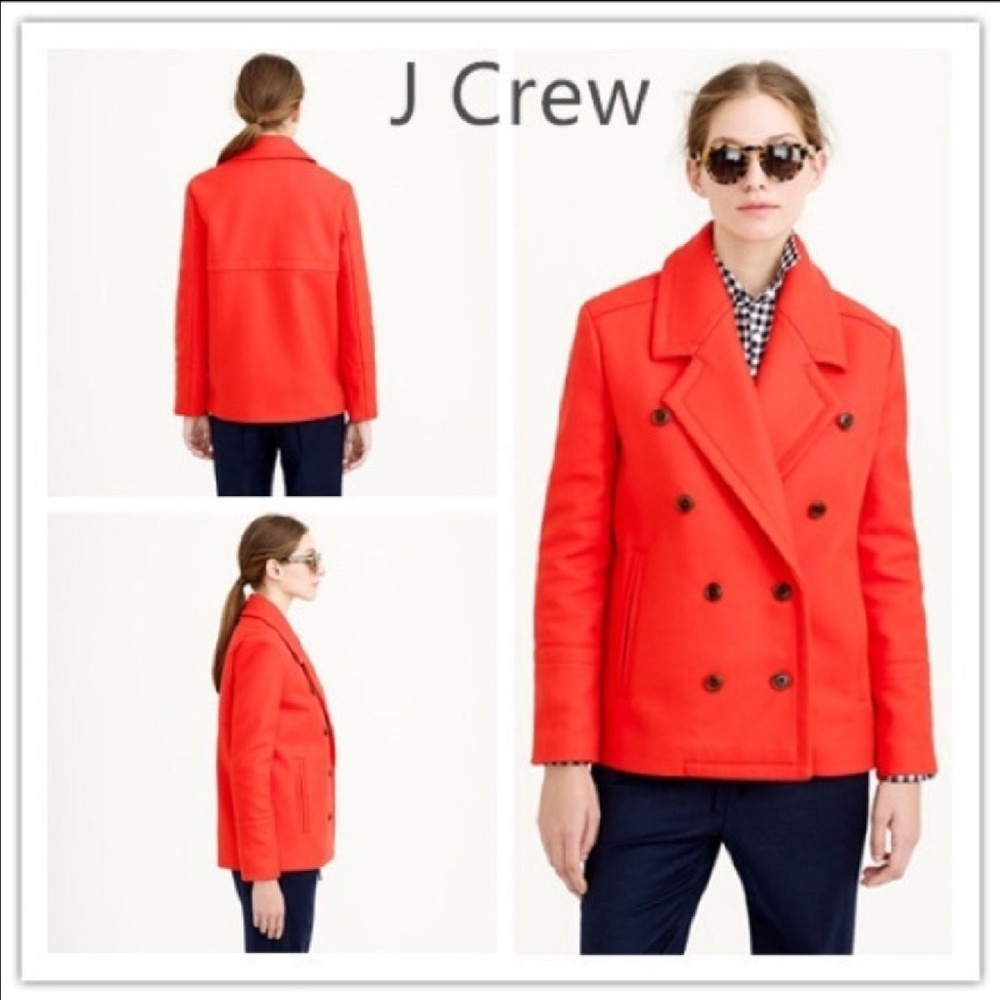 NWT Jcrew Melton peacoat in bright red. 80% wool